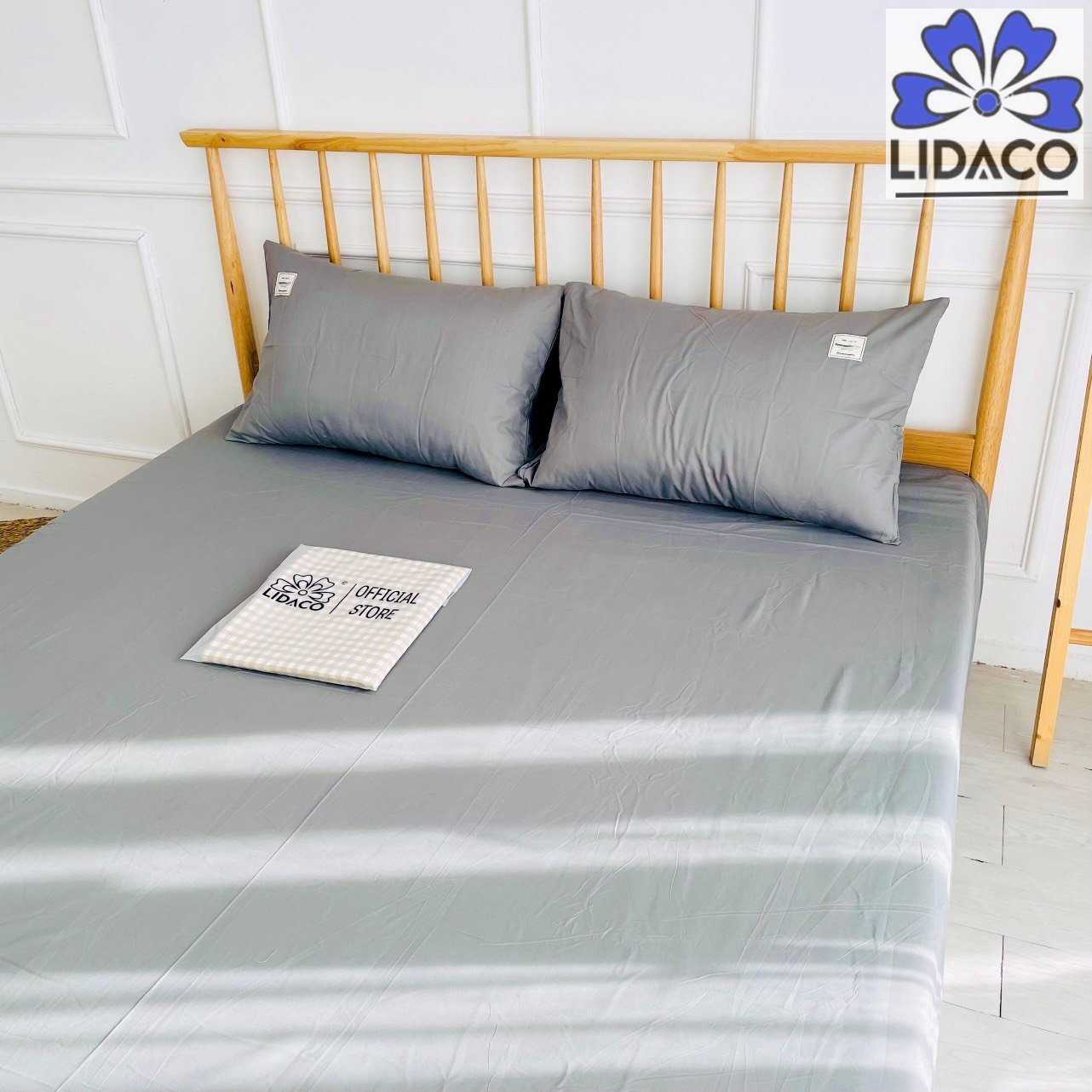 Bộ Ga Gối Cotton Đũi Tici Cao Cấp Nhiều Màu - Ghi Nhạt - 1M6X2M - Nệm Dưới 15Cm