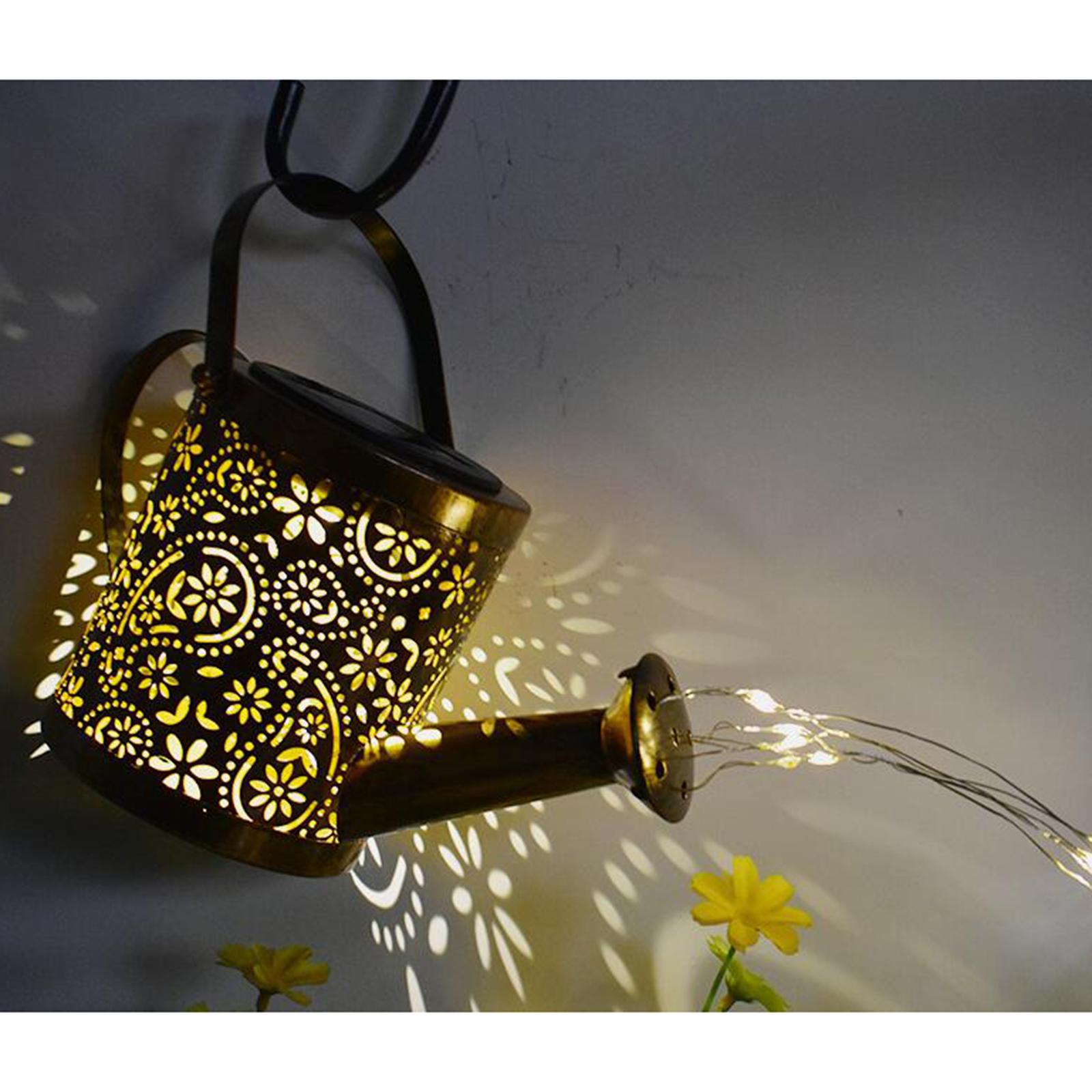 Garden Art LED Light with Hollow Pattern Design Fairy Waterproof String Lights, Vine Solar Watering Can Lights Outdoor Garden Yard Lawn Patio Decor