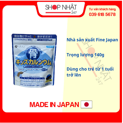 Bột canxi cá tuyết Fine cho trẻ em Nhật Bản (140g)  - Tặng túi zip 3 kẹo mật ong Senjaku