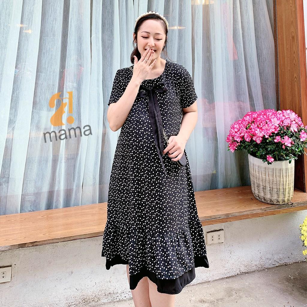 Đầm bầu dự tiệc 2MAMA thiết kế dáng suông đuôi cá họa tiết chấm bi V55