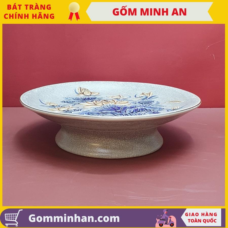 Mâm Bồng Thờ Đĩa Bồng Thờ Đĩa Bày Ngũ Quả Gốm Men Rạn Đắp Nổi Cao Cấp Nghệ Nhân Bát Tràng- Gốm Minh An- Đồ Thờ Đẹp