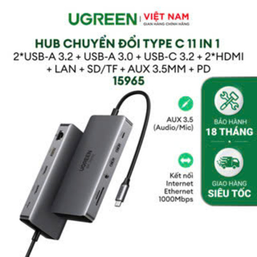 Hub chuyển đổi Type C (Bộ chuyển đổi) Ugreen 11 in 1 | Hàng chính hãng | Bảo Hành 18 Tháng | 15965