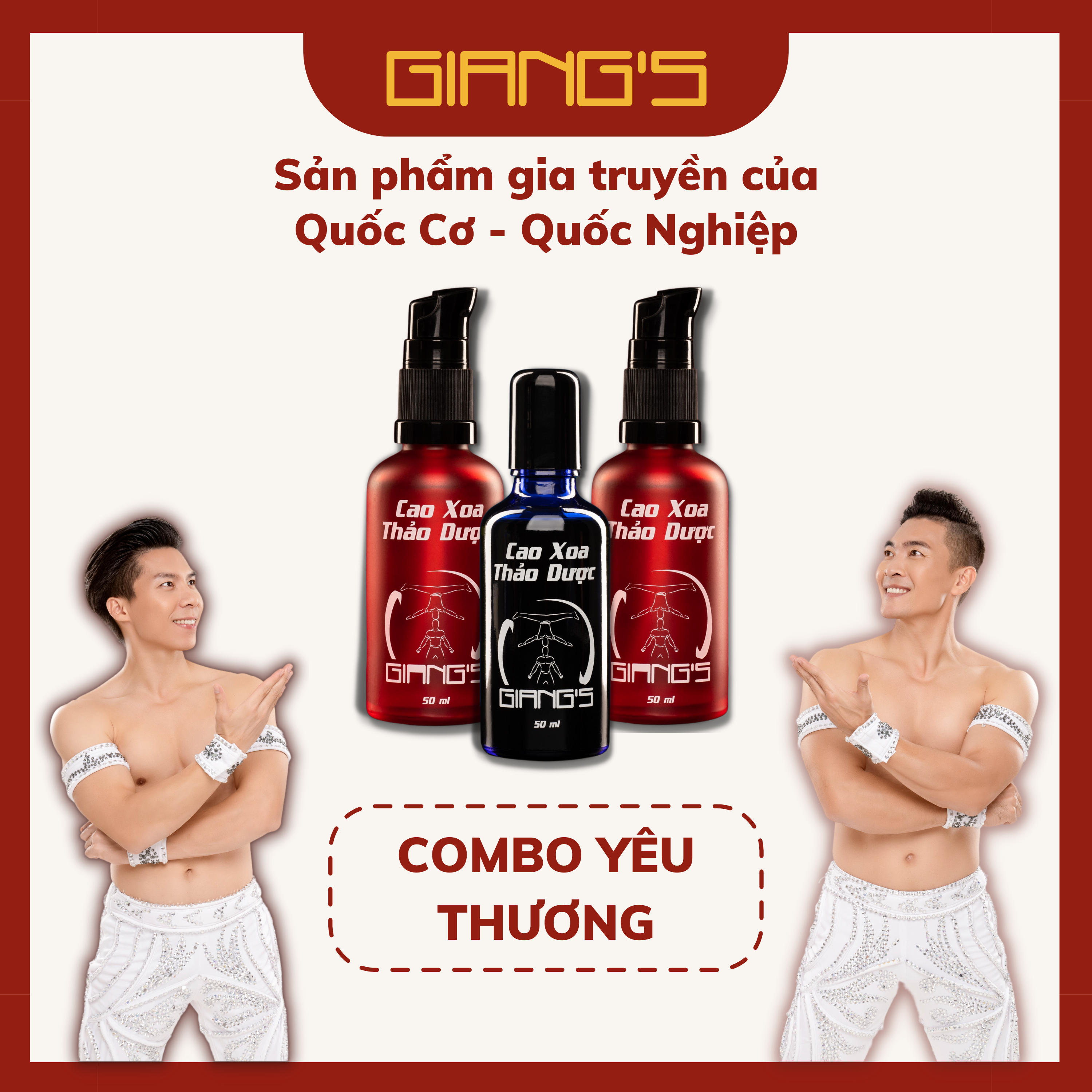 Dầu xoa bóp Quốc Cơ Quốc Nghiệp (liệu trình 01) Combo 2 đỏ 1 xanh chai 50ml - Cao xoa bóp xương khớp massage cổ vai gáy