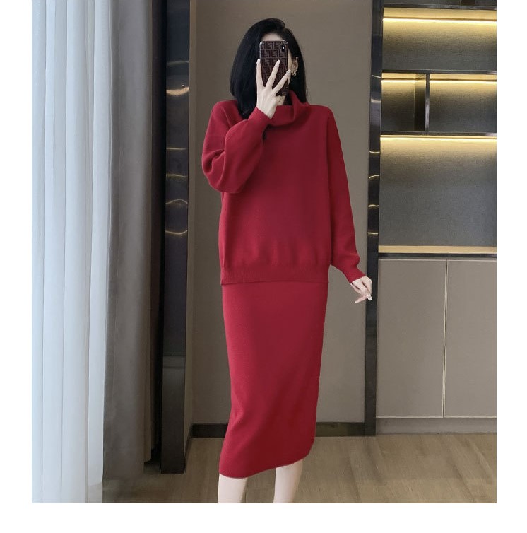 Sét Đầm Len Dệt Kim Cao Cổ Màu Trơn Thời Trang Cao Cấp AL114 - Hàng Quảng Châu Cao Cấp