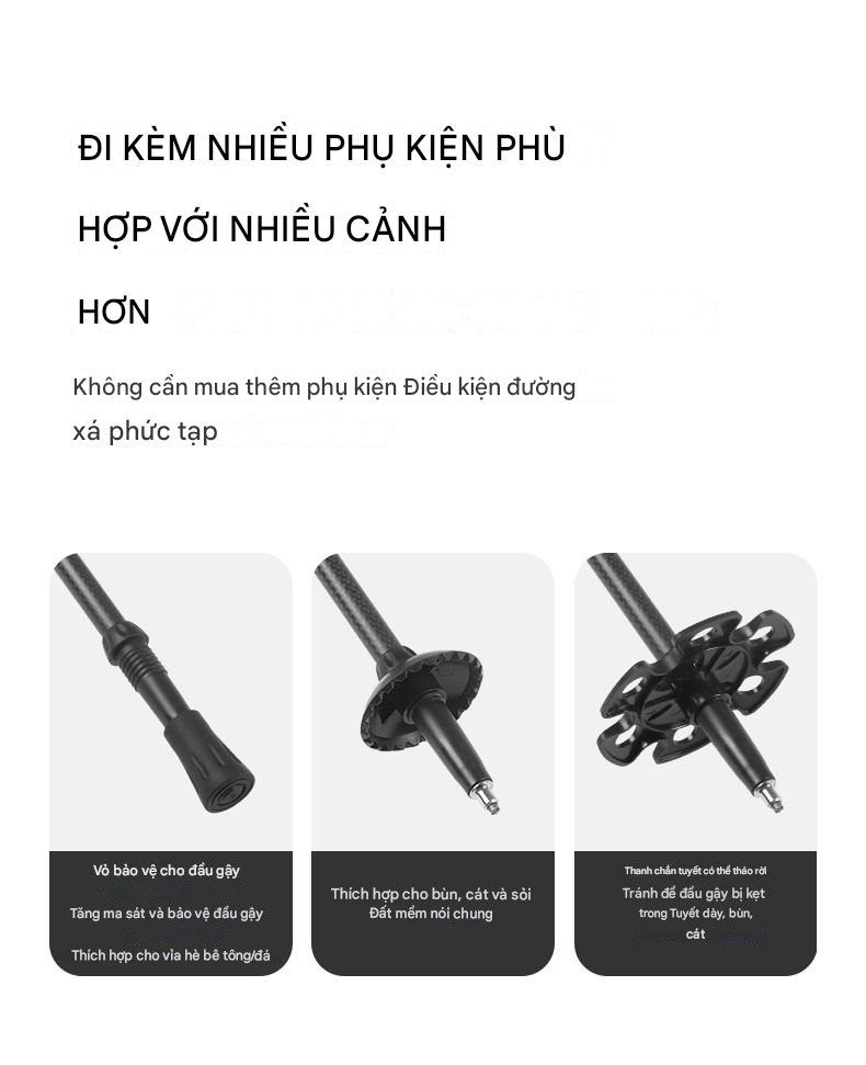 Gậy Leo Núi Trekking Sợi Carbon Siêu Nhẹ Naturehike CNK2300DS010 Gậy Hiking Đi Bộ 135 cm