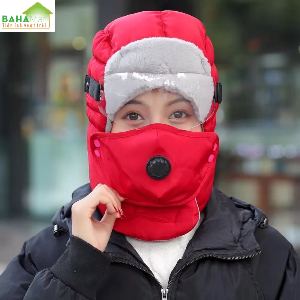 BỘ MŨ-KÍNH-KHẨU TRANG CHẮN GIÓ MÙA ĐÔNG ĐI NGOÀI TRỜI, LEO NÚI, DÃ NGOẠI, CÂU CÁ, "BAHAMAR" giữ ấm đi xe máy mùa Đông rất phù hợp