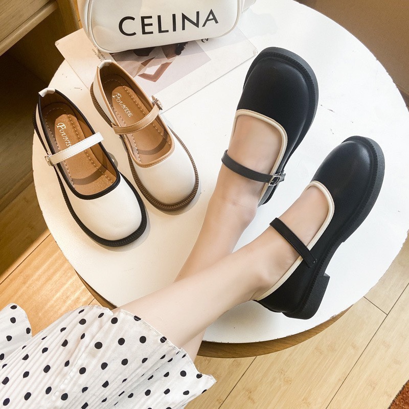 Giày búp bê nữ Viền Basic đế bằng, chất da mềm, giày lolita phong cách cổ điển