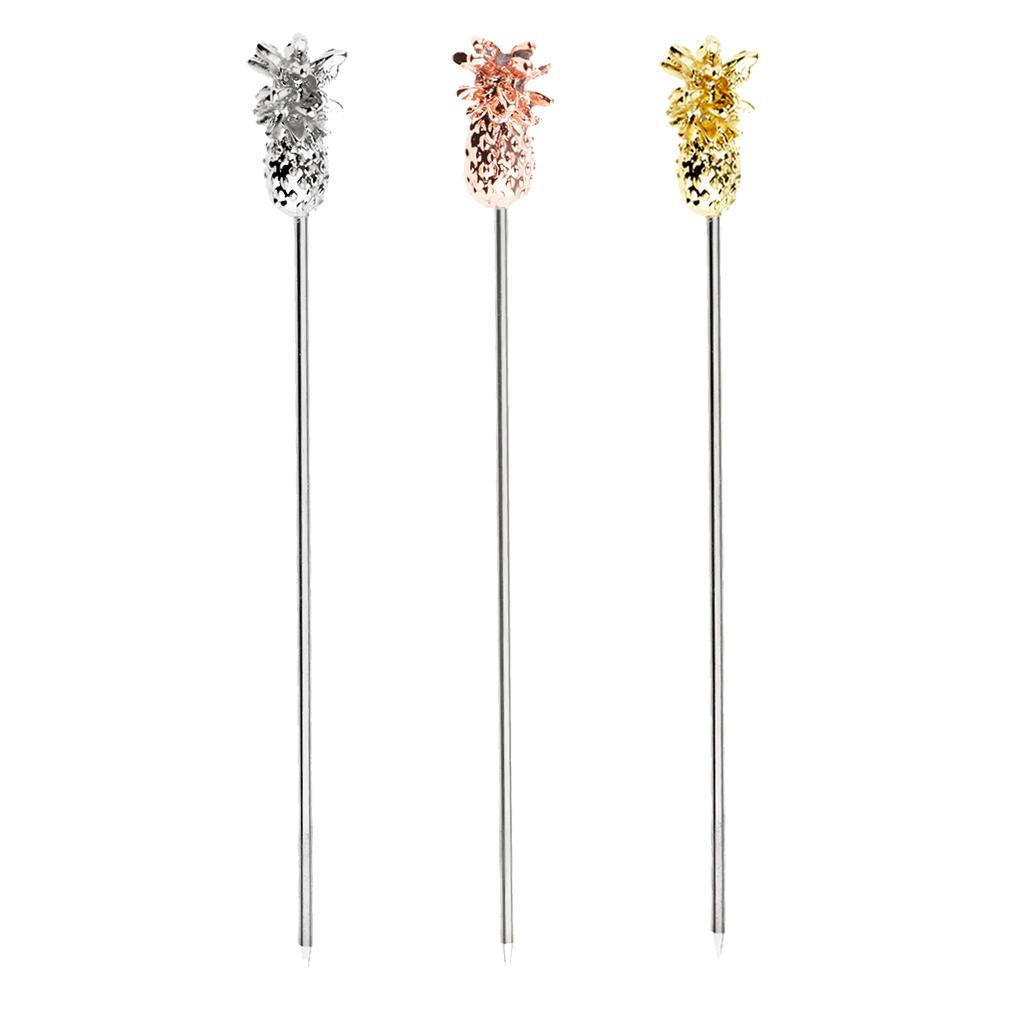 3X Stainless Steel Cocktail Picks Martini Fruit Stick For Party