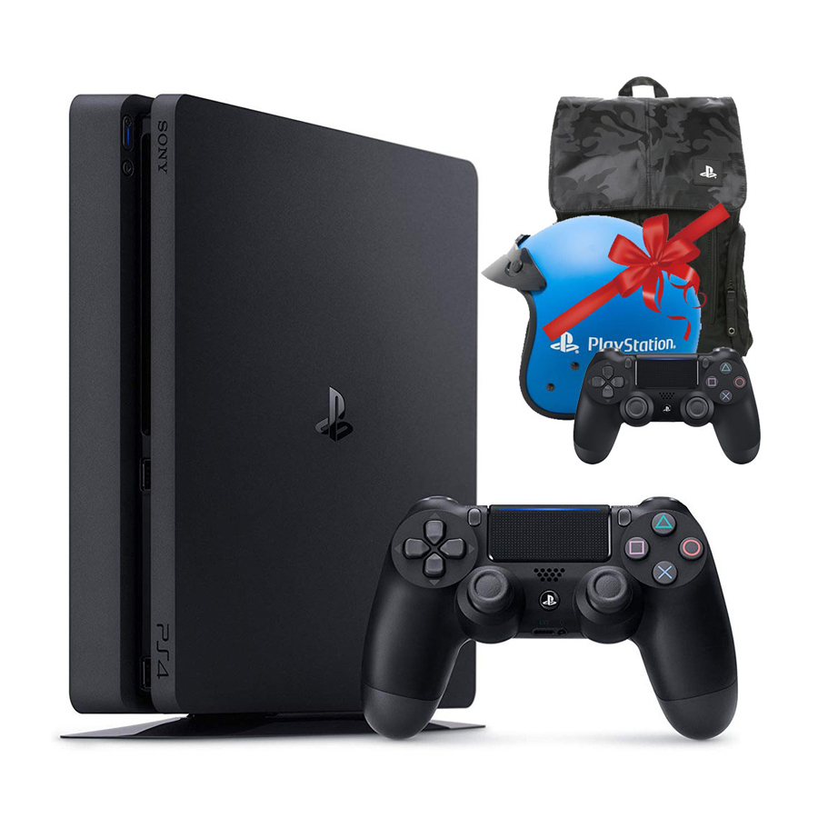 Máy Playstation PS4 Slim 1TB CUH-2218B + Combo quà tặng: Tay bấm game, Balo &amp; Nón bảo hiểm PS4 - Hàng chính hãng