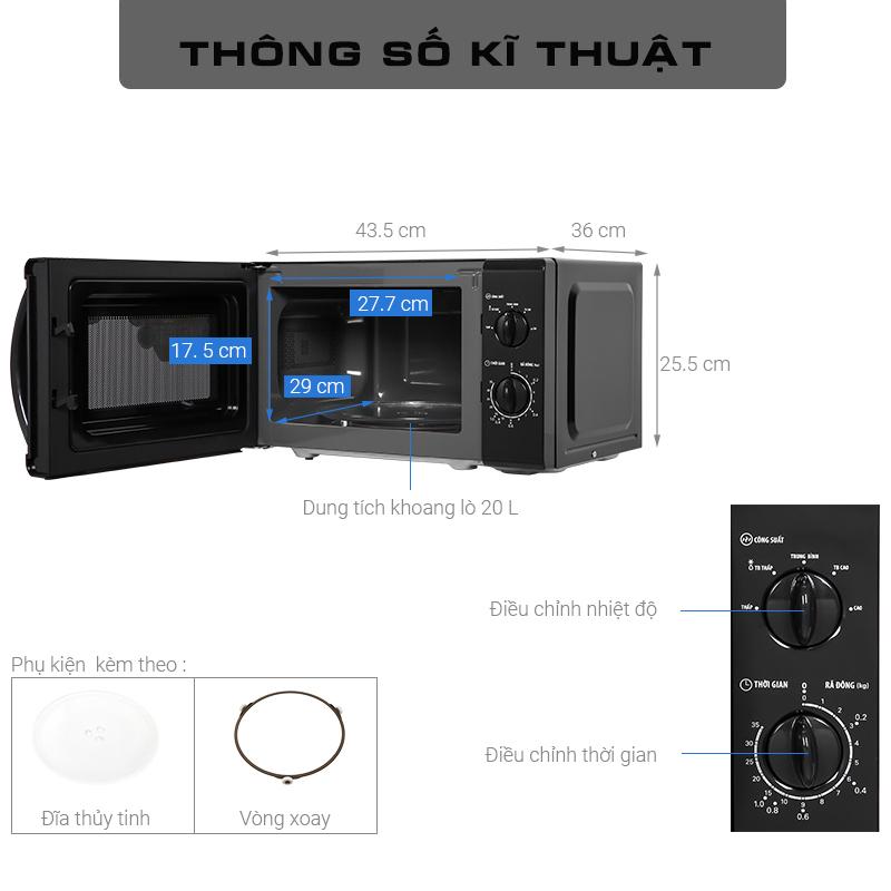 Lò Vi Sóng BlueStone MOB-7708B, 20Lit - 1050w, Hàng Chính Hãng