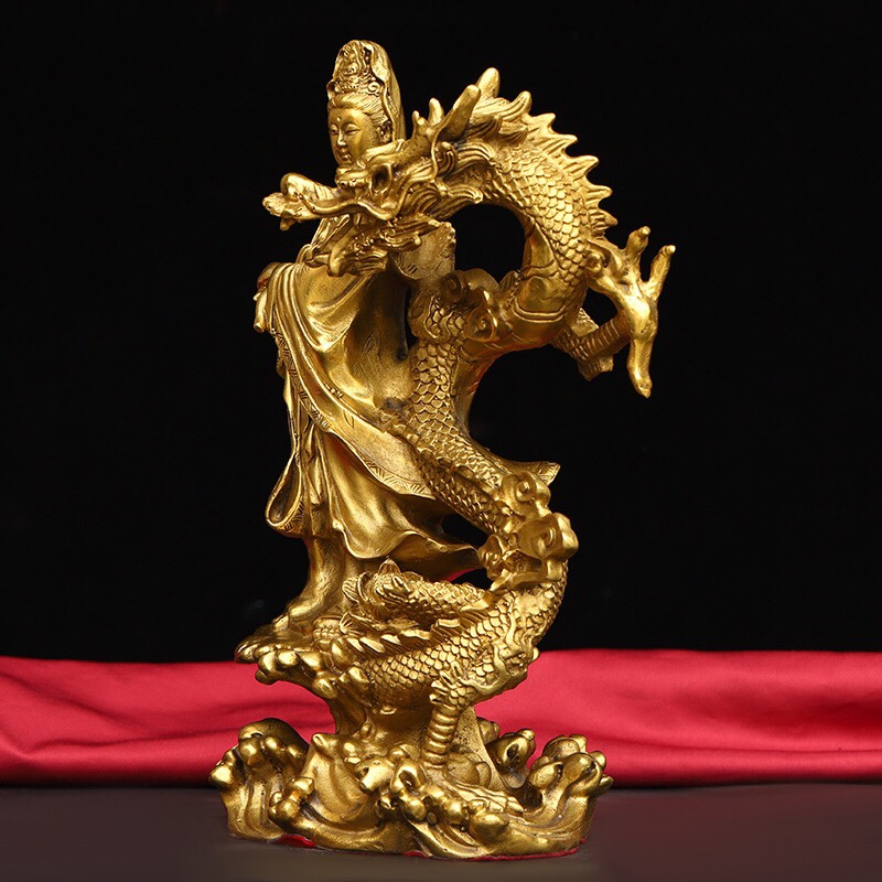 Tượng Phật bà Quan Âm cưỡi rồng bằng đồng thau phong thuỷ Hồng Thắng