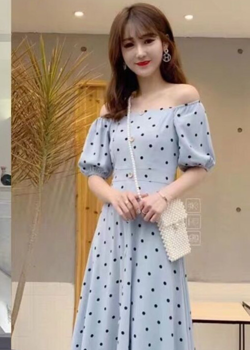 Đầm suông dài chấm bi 2 màu ( dưới 57kg) HM02