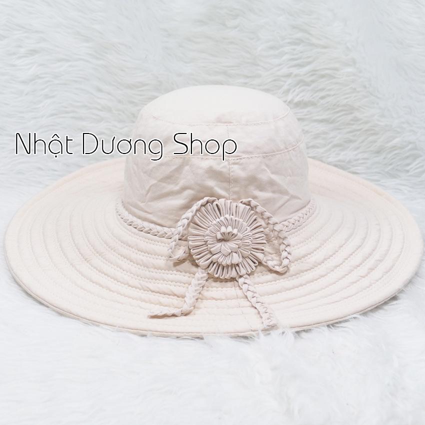 Nón Bo Vành rộng 11 cm, nón tai bèo vành rộng gắn hoa và nơ thắt dạng tít vải cotton cao cấp