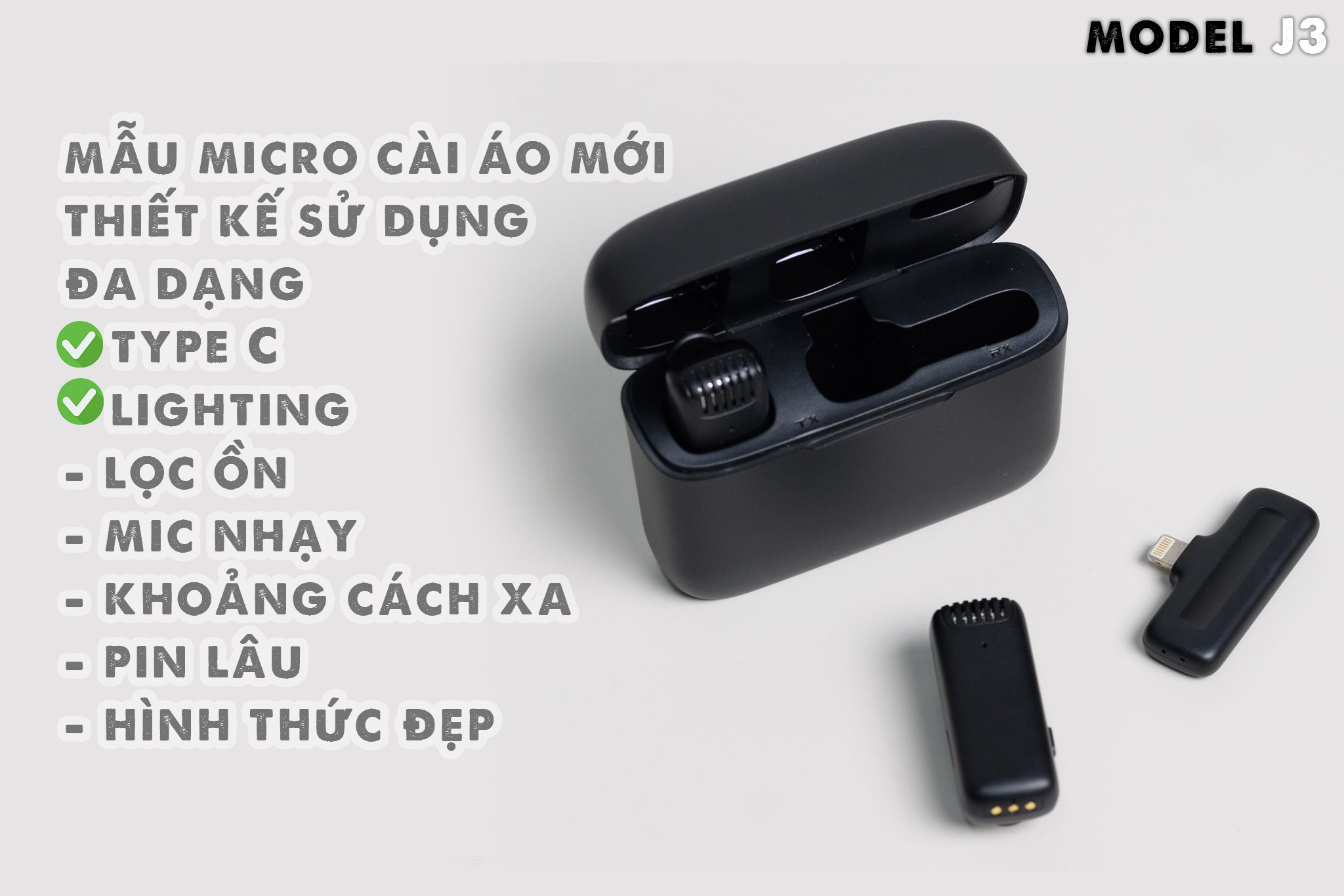 Mic không dây MTMAX J3 dành cho điện thoại gọn kết nối nhanh pin khỏe hàng chính hãng đủ kết nối kèm dock sạc