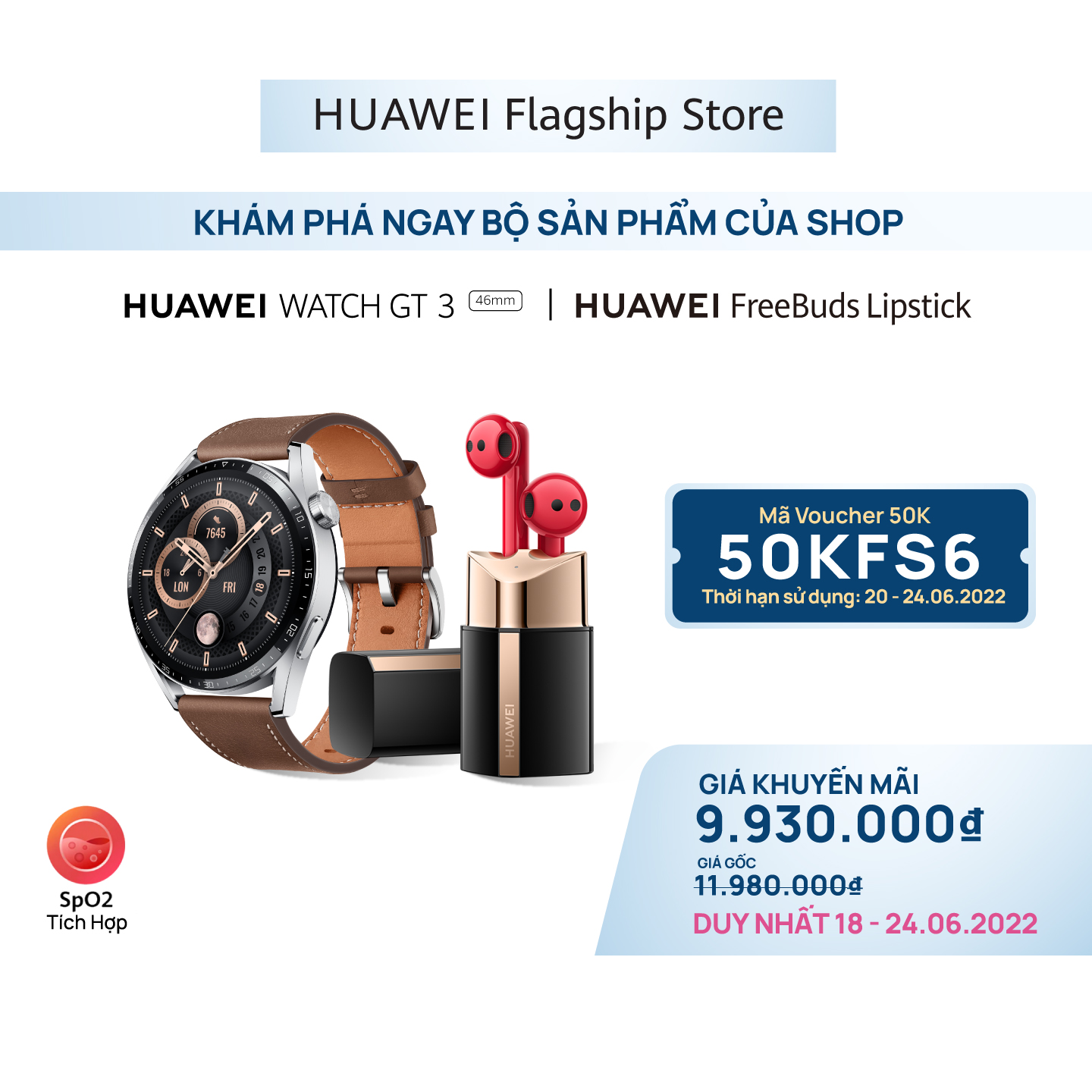 Bộ Sản Phẩm Huawei (Đồng Hồ Thông Minh HUAWEI WATCH GT 3 46mm + Tai Nghe Không Dây HUAWEI FreeBuds Lipstick) | Hàng Chính Hãng