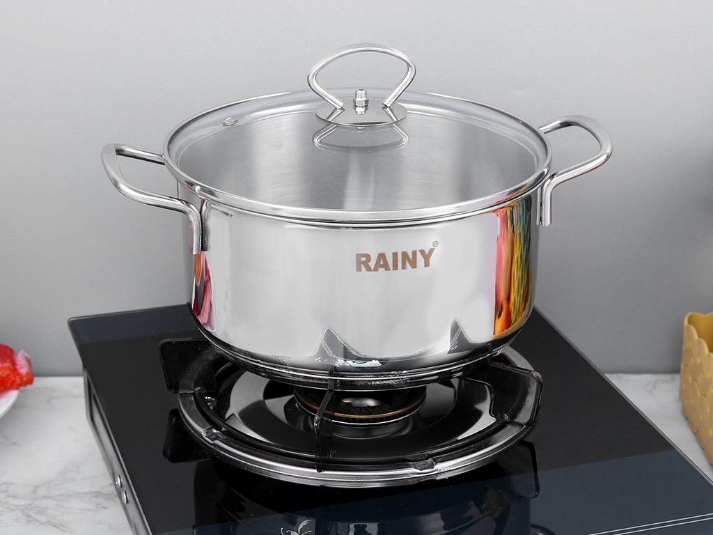 Nồi inox nắp kiếng 3 đáy Rainy - Hàng Chính Hãng