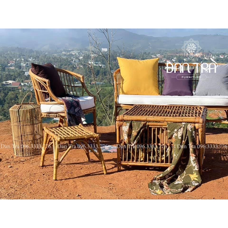 Bộ Ghế Sofa Mây CARIBBEAN -  Bộ Bàn Ghế Mây  Decor Phòng Khách- Bộ Bàn ghế mây Vintage- Nội Thất Mây Tre Đan Trà