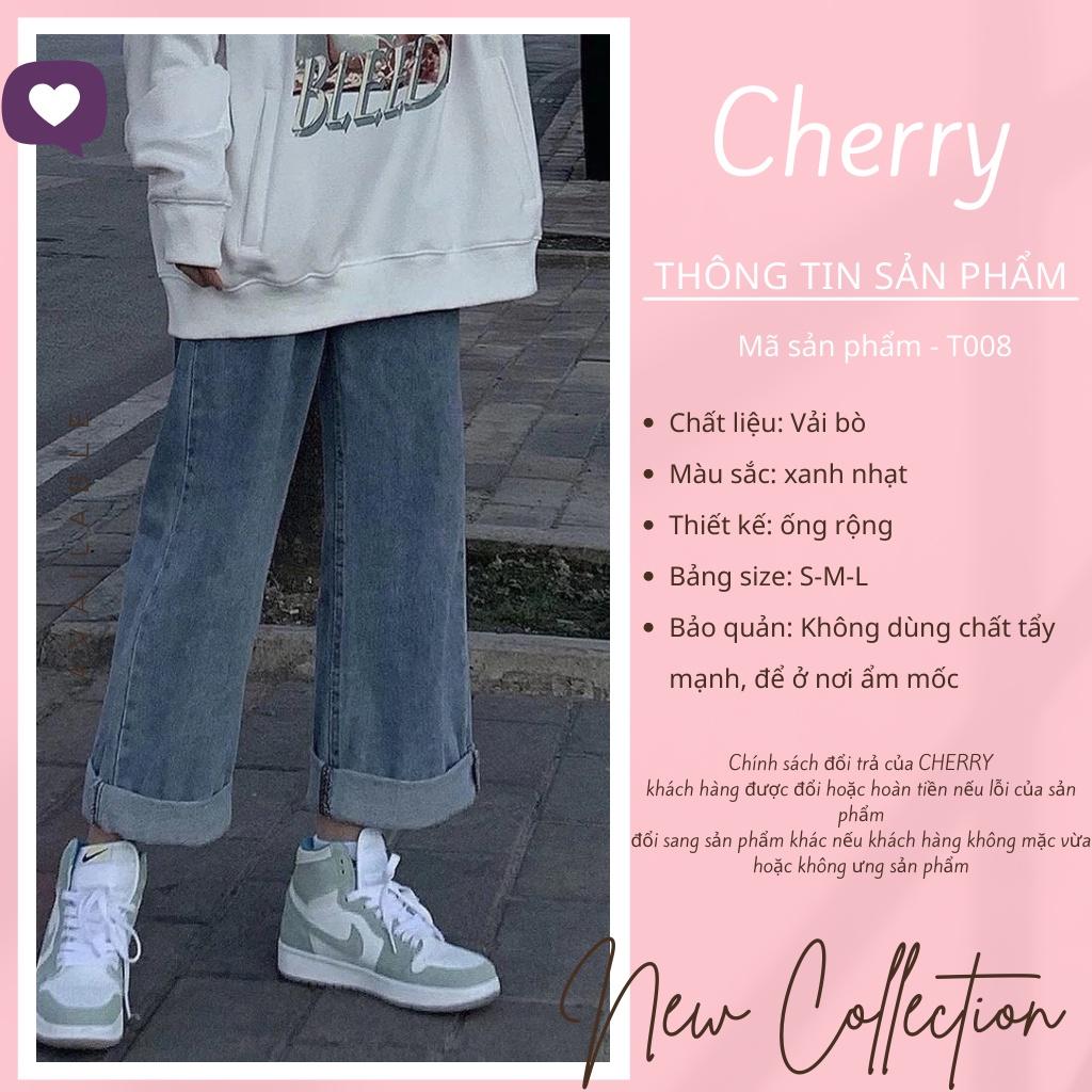 Quần bò ống rộng nữ cạp cao CHERRY quần jeans ống rộng lưng cao, vải bò dày đẹp , không giãn ,dáng suông T008