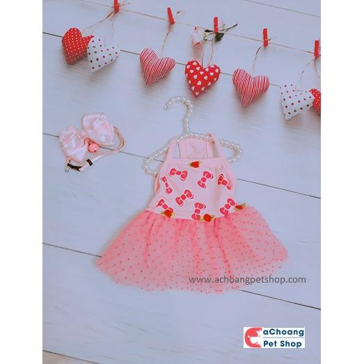 Váy voan hồng cho chó 3-4kg