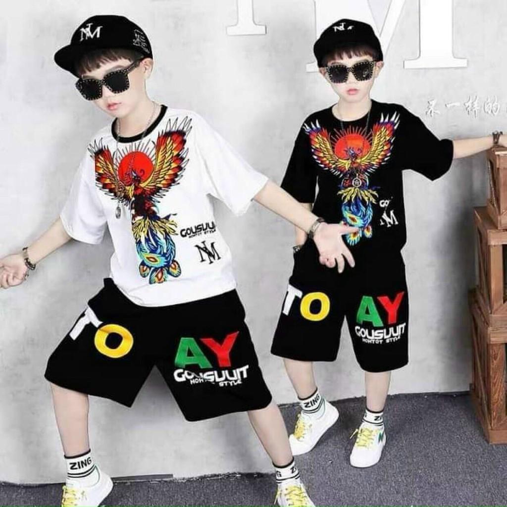 Bộ cộc tay bé trai kiểu dáng thể thao hình phượng hoàng,thun cotton chính phẩm CiZi.shop