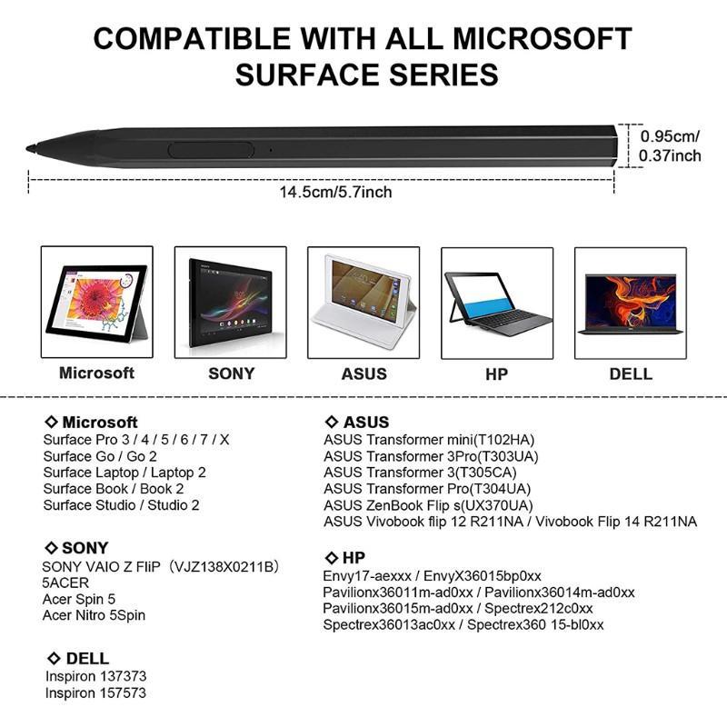 Bút Cảm Ứng Không Dây Kèm Cáp Sạc Cho Surface Pro 5 6 7 X Book Go / Note