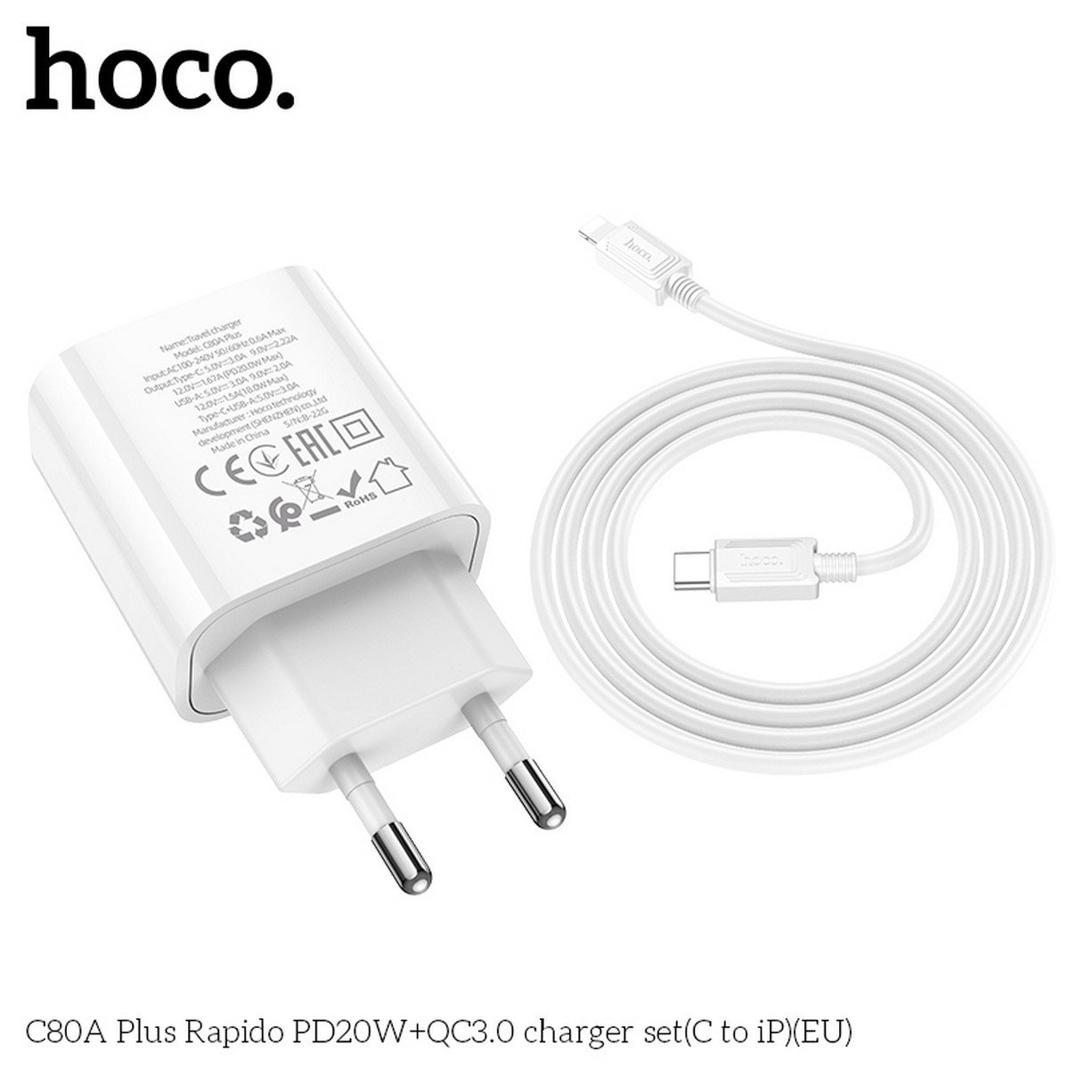 Hình ảnh Bộ Sạc Nhanh Dành Cho Hoco. C80A Plus PD20W + QC3.0 Type-C To IP Dây Dài 1m Hàng Chính Hãng