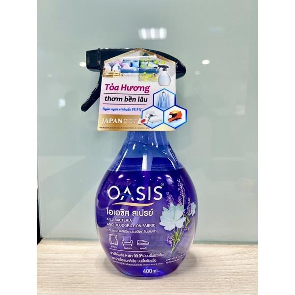 Xịt vải khử mùi &amp; Ngăn ngừa vi khuẩn trên vải Oasis Lavender &amp; Musk 400ml hương hoa thư giãn bền lâu diệt khuẩn thơm lâu
