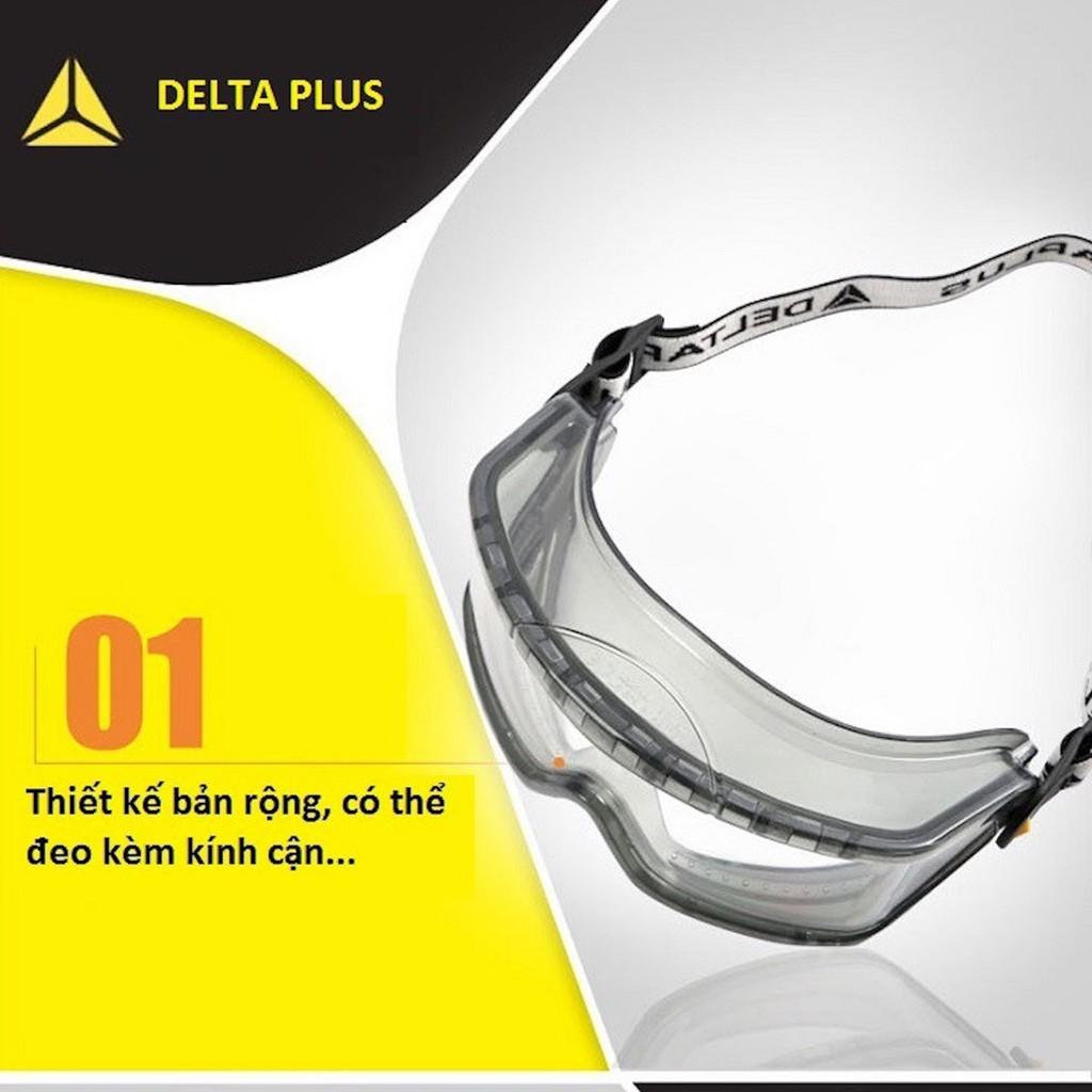 Kính bảo hộ chống hóa chất Delta plus Galeras Mắt kính chống bụi, chống đọng sương, ôm theo dáng mặt, đeo được kính cận