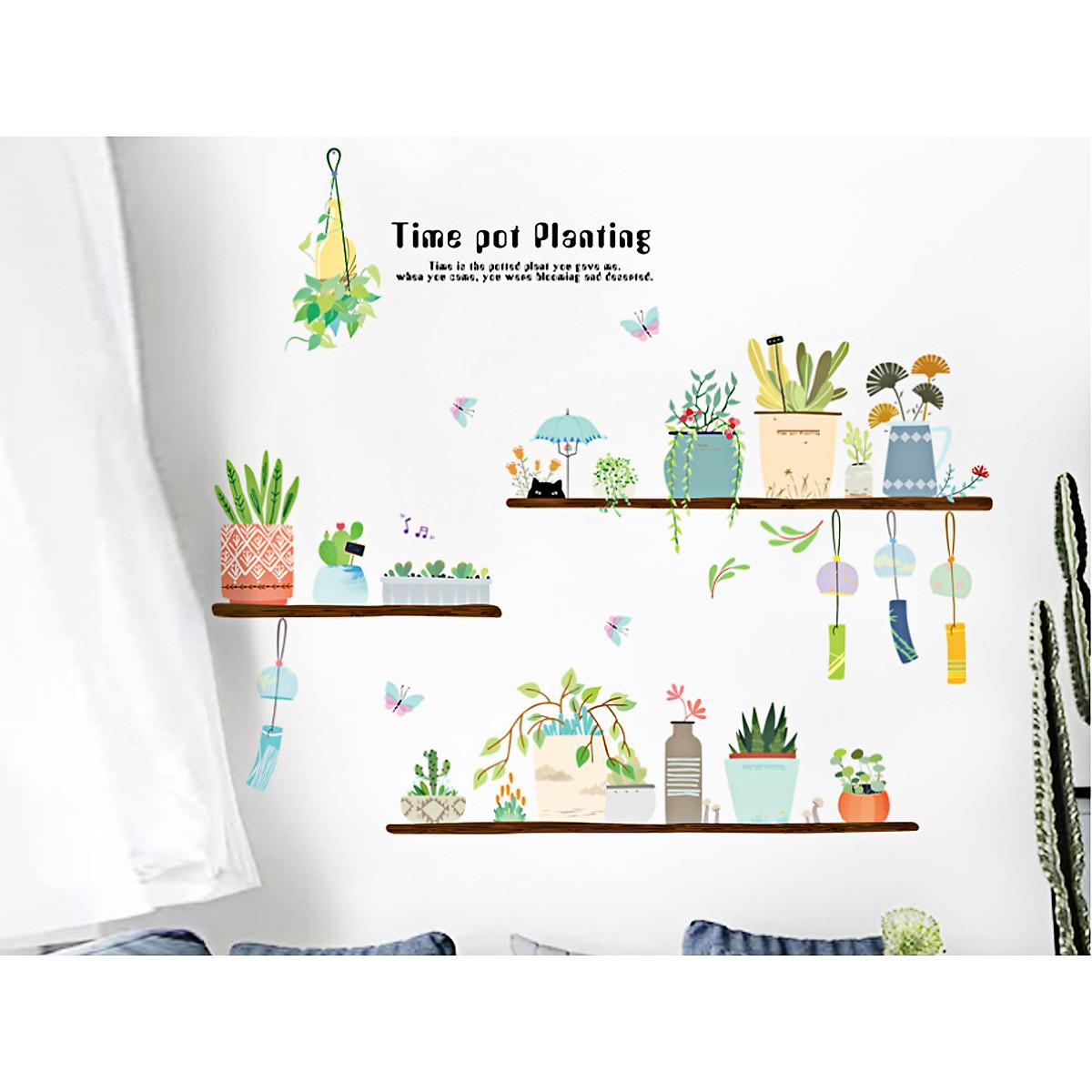 DECAL DÁN TƯỜNG GÓC CHẬU CÂY TIME - HP384