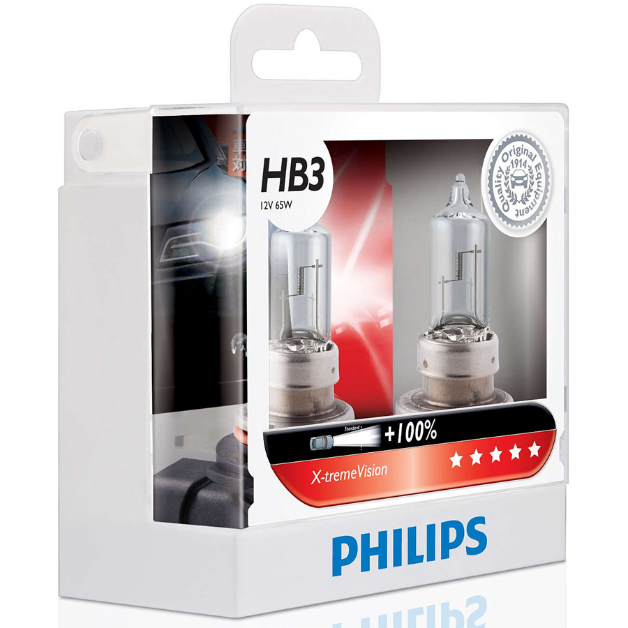 Hộp 2 Bóng Đèn Pha Xe Hơi Philips X-tremeVision + 100% HB3 9005XVS2 12V 65W 3500K - Hàng Chính Hãng