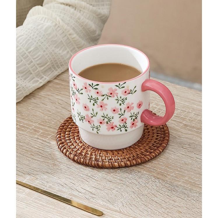 Cốc sứ uống trà, cốc cafe 400ml in hình hoa dễ thương