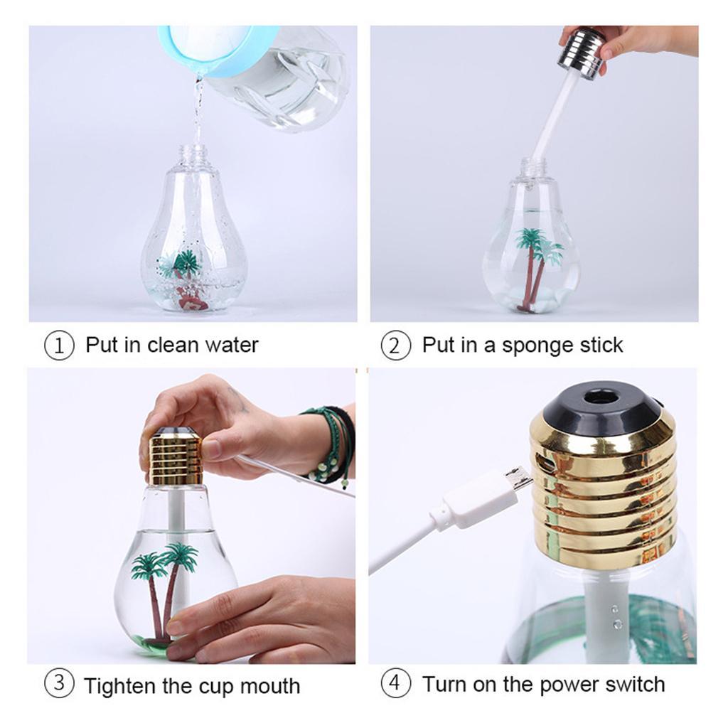 Portable 400ML LED Bulb Humidifier Colorful Light USB Diffuser Air Purifier