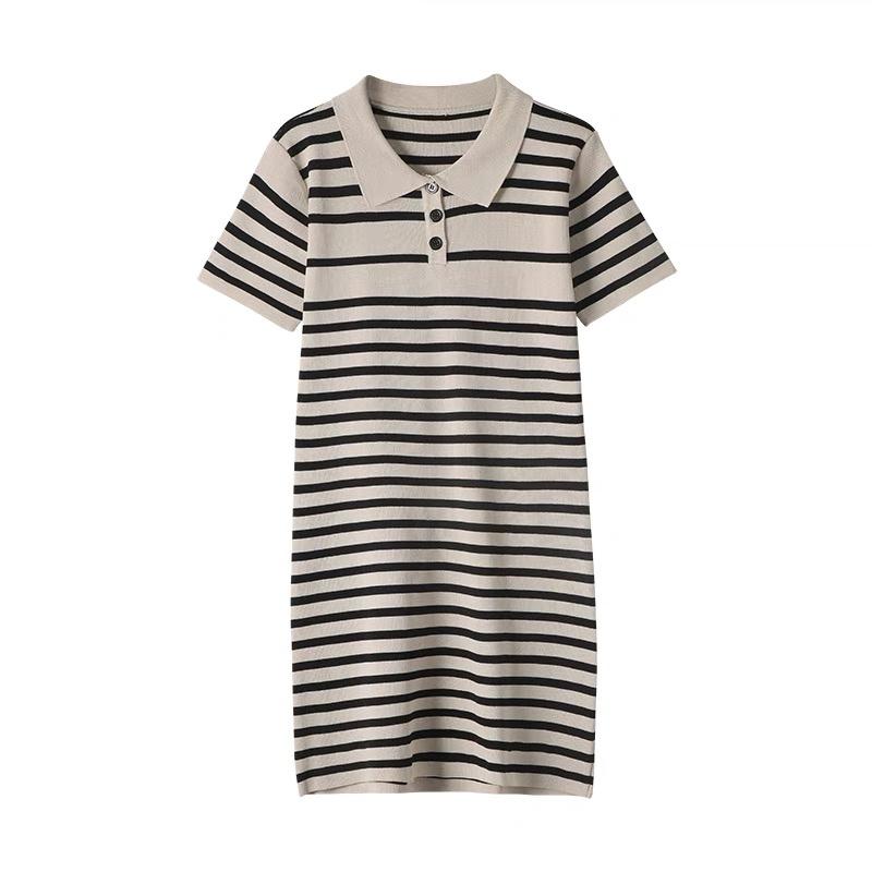 Váy polo nữ dáng suông tay ngắn kiểu cổ bẻ dệt kim len tăm Váy xinh đầm đẹp hàng Quảng Châu cao cấp