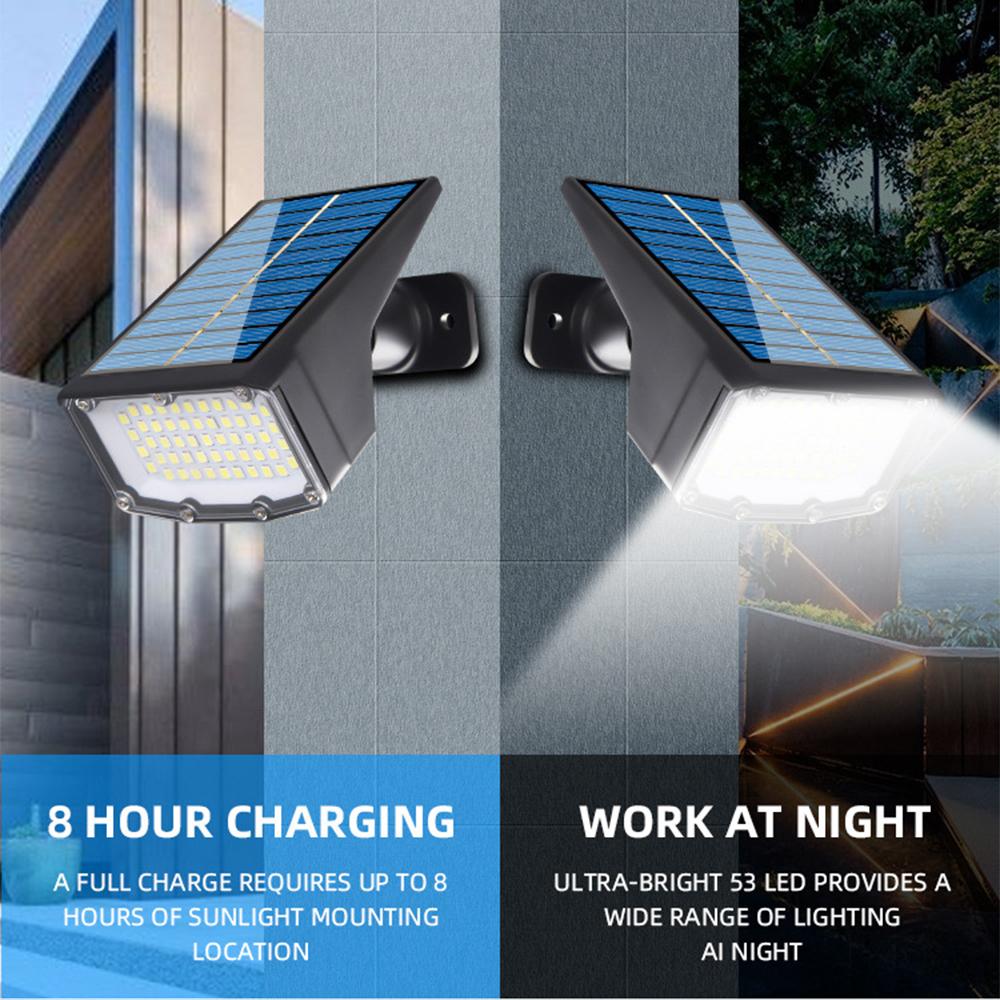 2pcs Solar Wall Lamp Floor Lamp 53 LED Solar Spot Light Wall-mounted and Ground Insertion Light Control Induction Lamp IP65 Waterproof 3-Mode Solar Powered Cordless 2000mAh Outdoor LED Light for Yard Patio Garden Walkway Driveway No Wiring Required