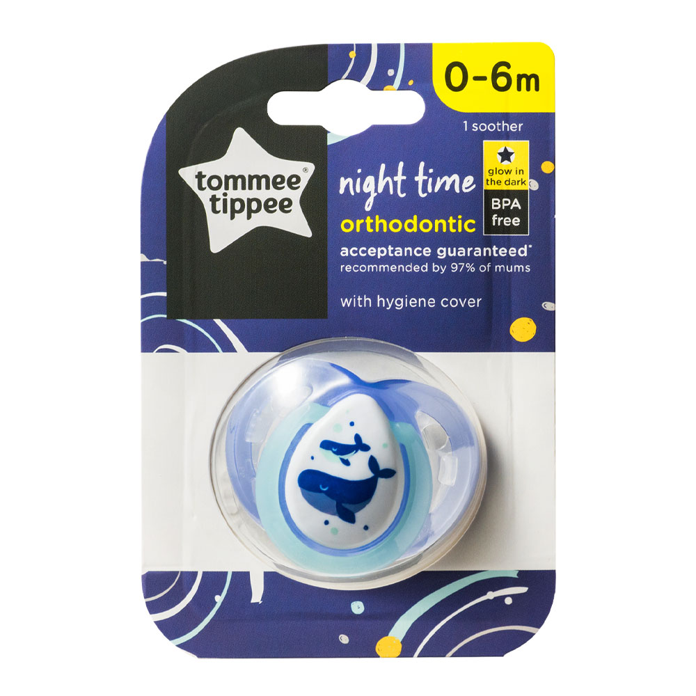 Ty ngậm dạ quang cho bé Tommee Tippee Night Time 0-6 tháng (vỉ đơn) - Cá Voi