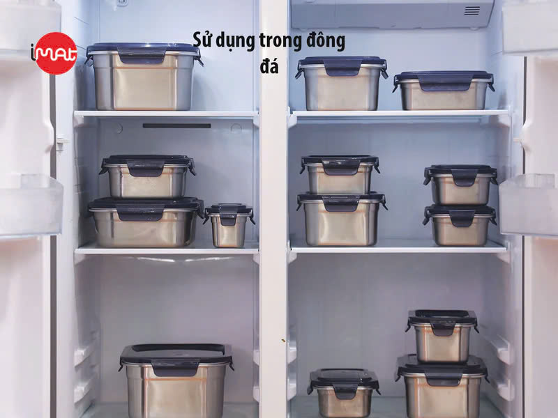 Bộ 4 hộp cao inox 304 iMAT dùng được vi sóng, đông đá, máy rửa chén, lò nướng - Hàng Chính Hãng