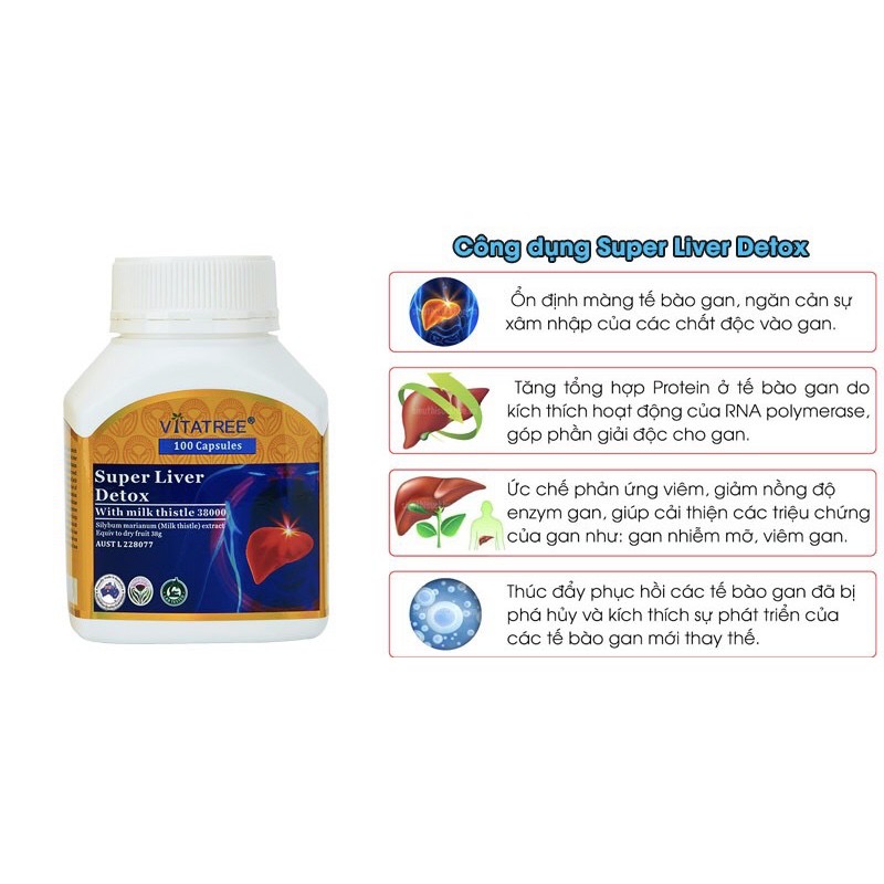 Viên uống giải độc gan Vitatree Super Live detox , hộp 100v, nhập khẩu chính hãng Úc