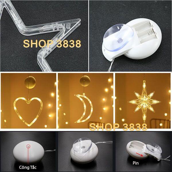 Xài Pin-Dây Đèn Led Hít Kiếng Hít Tường Trang Trí Noel (Tặng Pin