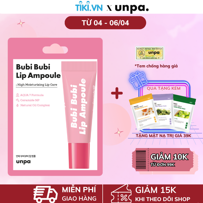Tinh Chất Dưỡng Môi Căng Mọng Và Dưỡng Ẩm Sâu Unpa Bubi Bubi Lip Ampoule 10g