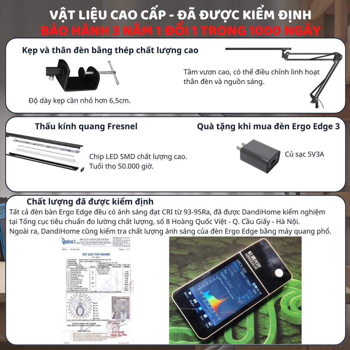 Đèn bàn học bảo vệ mắt DandiHome Ergo Edge chống cận để làm việc, học tập có thể kéo dài và gấp gọn - 3 phiên bản