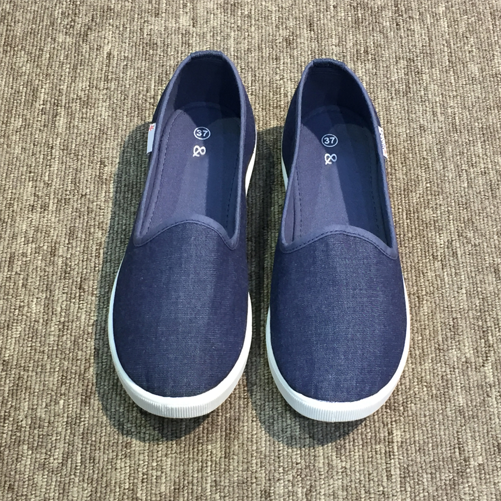 Giày slip on nữ mũi tròn búp bê siêu mềm êm chân chuyên dụng đi bộ tôn dáng đẹp - màu xanh jeans vải Canvas