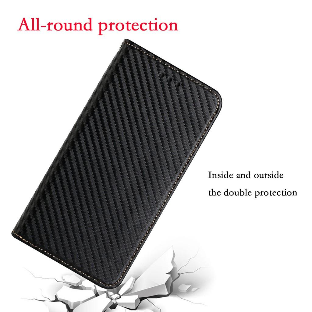 Bao da điện thoại kiểu ví sợi carbon nắp lật giá đỡ cho Samsung Galaxy A10 M10 A20E A21S A31 A40 A41 A50 A70 A51 A71