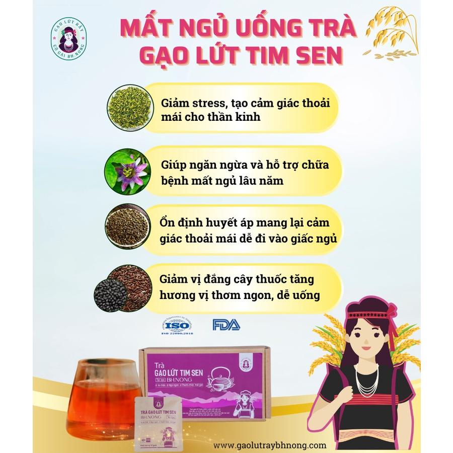 Trà Gạo Lứt Tim Sen Lạc Tiên Cô Gái Bhnong Hỗ Trợ Ngủ Ngon An Thần Thanh Lọc Cơ Thể Dạng Túi Lọc 12 Gói