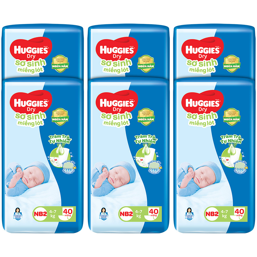 Combo 6 gói Miếng lót sơ sinh NB2 HUGGIES DRY 40 miếng