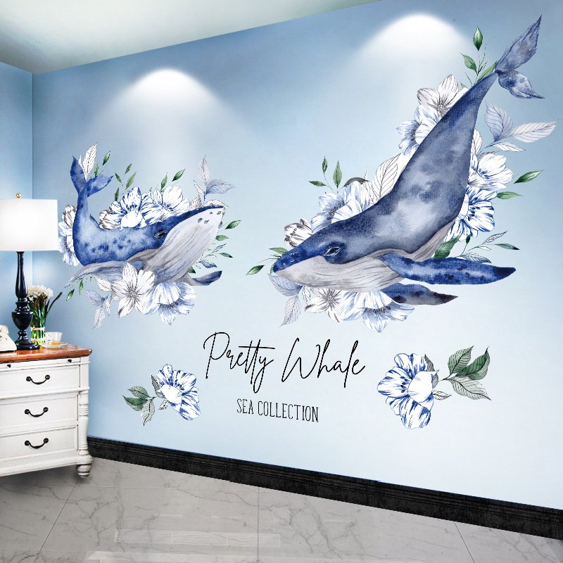 Decal dán tường cá voi xanh – thế giới đại dương phong phú