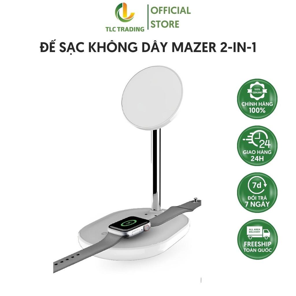 Đế Sạc Không Dây Mazer 2-in-1 Thiết Kế Nhỏ Gọn Sang Trọng Đèn Báo Thông Minh Công Suất Sạc An Toàn - Hàng chính hãng