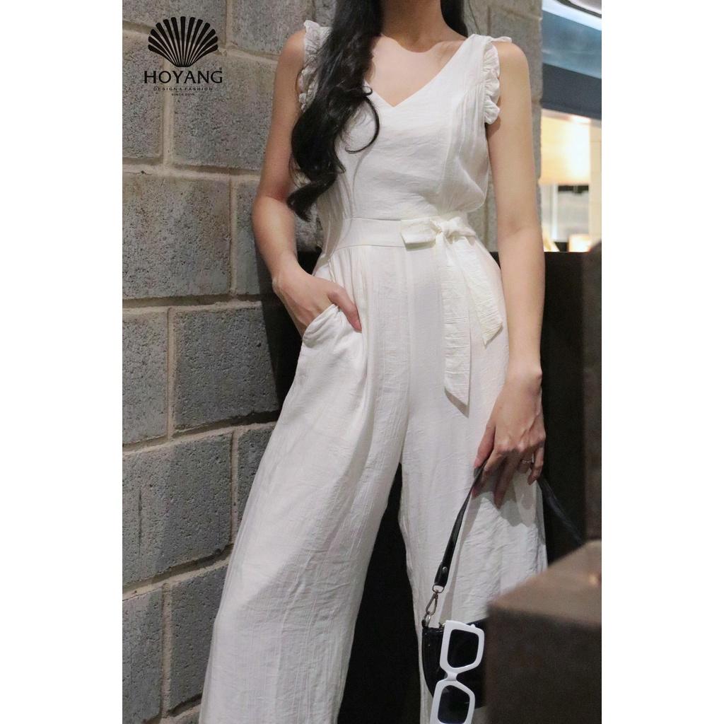 Jumpsuit Trắng Ống Rộng Dài 2 Lớp HOYANG J02