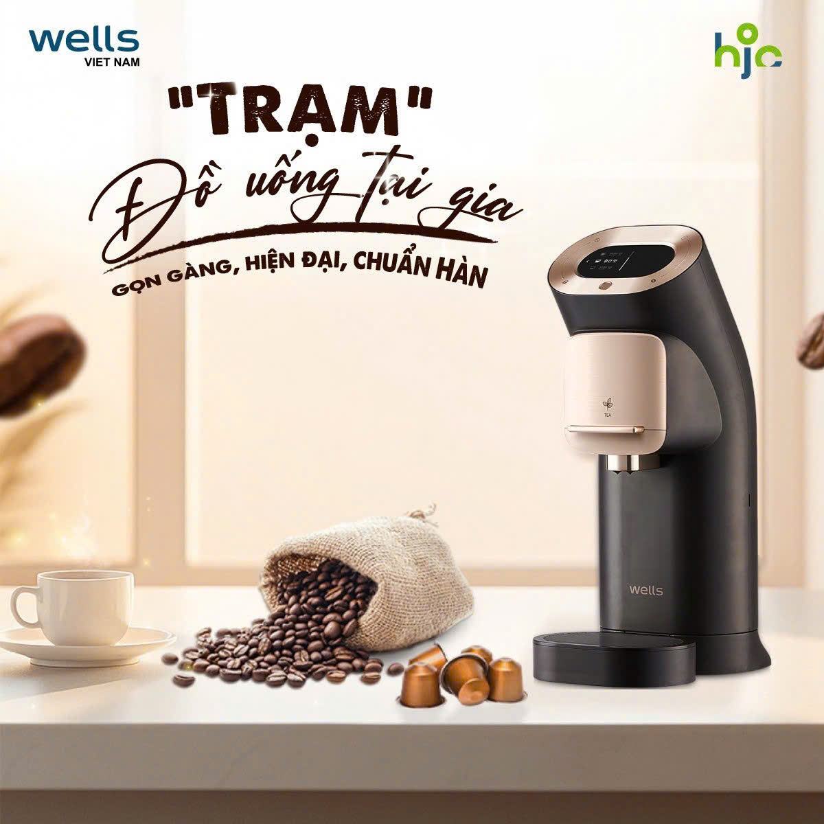 Máy pha viên nén Trà và Cafe Wells Home Cafe [TẶNG KÈM Khay đựng viên nén] - Hàng chính hãng