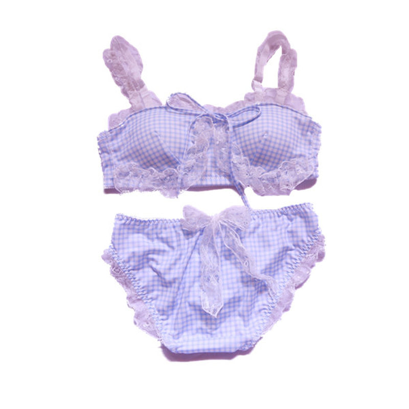 Cô Gái Ngọt Dễ Thương Dây Tự Do Thoải Mái Bộ Áo Ngực Animie Lolita Đồ Lót Nữ Phù Hợp Với Ren KẺ SỌC ĐÁNG Áo Ngực Và Quần bộ