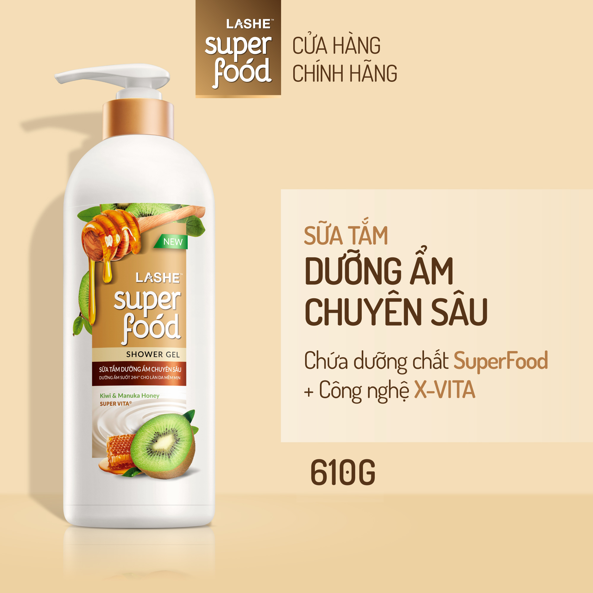 Sữa tắm LASHE SUPERFOOD dưỡng ẩm chuyên sâu 610G